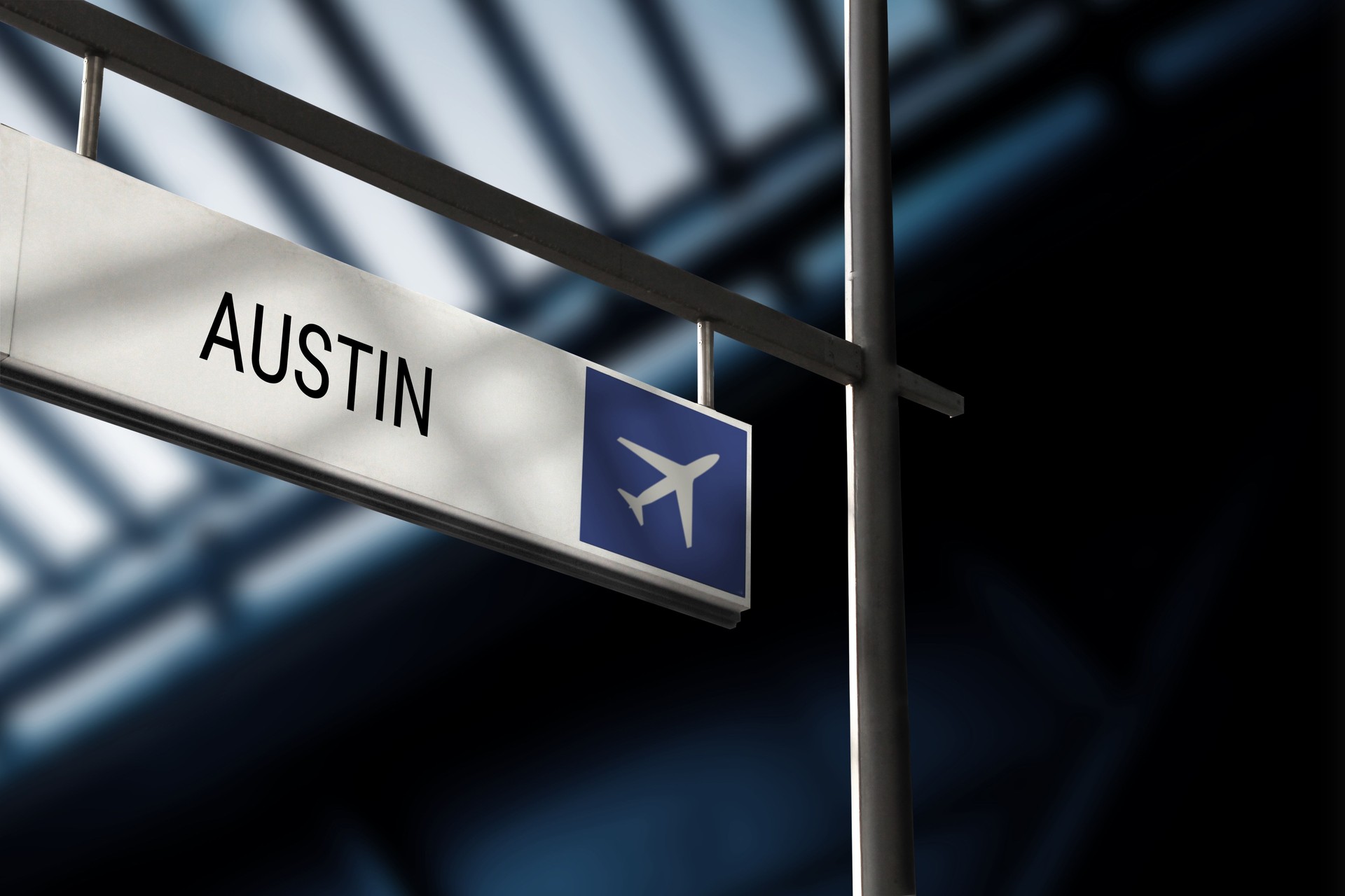 Airport departure for Austin information board sign